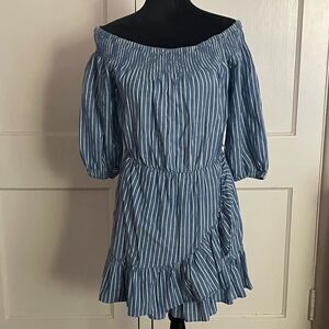 Tularosa Ladies Off the Shoulder Dress Striped Frilled Western Cross front